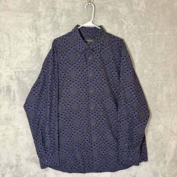 Jhane Barnes Shirt 2XL Navy Blue Velvet Polka Dots Buttons Long Slv Silk Blend - Picture 1 of 7